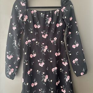 Floral Black Dress w/ Flattering Square Neck